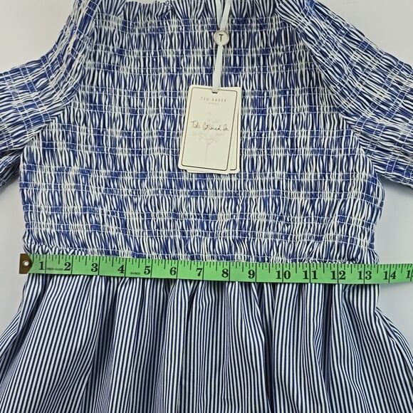 Ted Baker NWT Noaah Smoked Eyelet Off the Shoulder Dress Blue White 4 = 10 US - Picture 12 of 13
